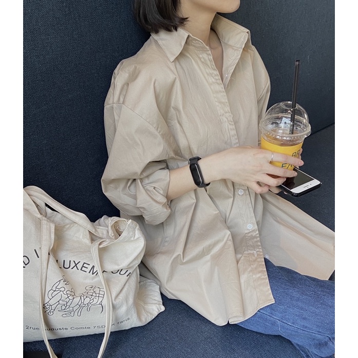 Fromsooyoung - Fall shirts coffee nut - Sơmi cổ đức dài tay dáng rộng