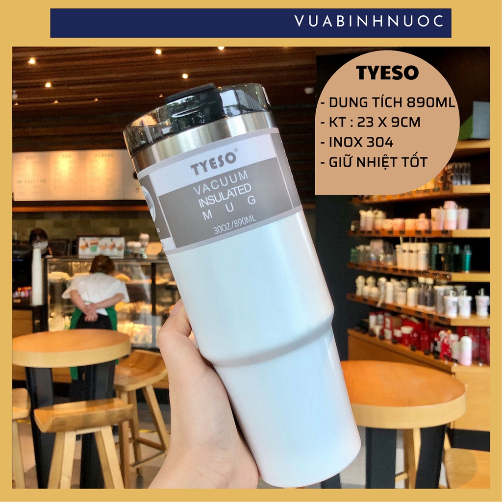 TYESO Bình giữ nhiệt cao cấp, bình đi kèm ống hút + nắp phụ 890ml - vuabinhnuoc