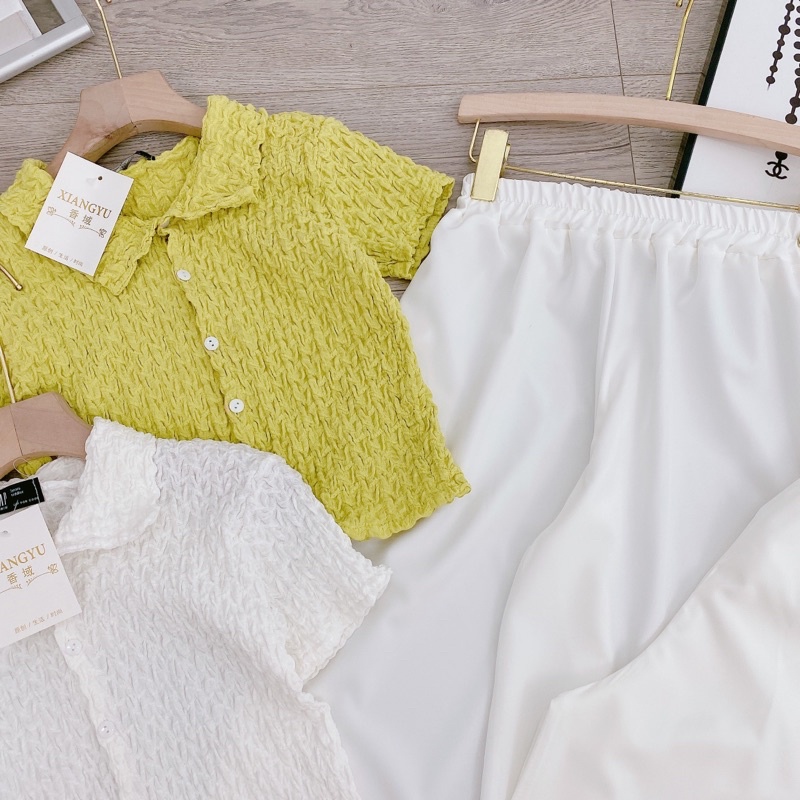 [ 𝐅𝐑𝐄𝐄 𝐒𝐇𝐈𝐏 ] SÉT ÁO CRT MIX QUẦN SUÔNG TRẮNG ÁO LEN XỐP NHĂN QC QUẦN SUÔNG ĐŨI