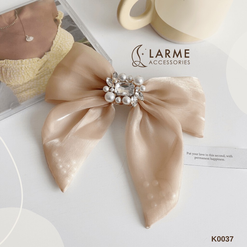 Kẹp tóc bấm nơ đính đá Hàn Quốc siêu sang chảnh Larme Accessories - K0034