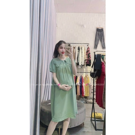 [GIÁ TIẾP THỊ] Đầm bầu-váy bầu MAMADRESS chất đũi mát cổ tròn, ống tay cách điệu MỀM MỊN và mát V69
