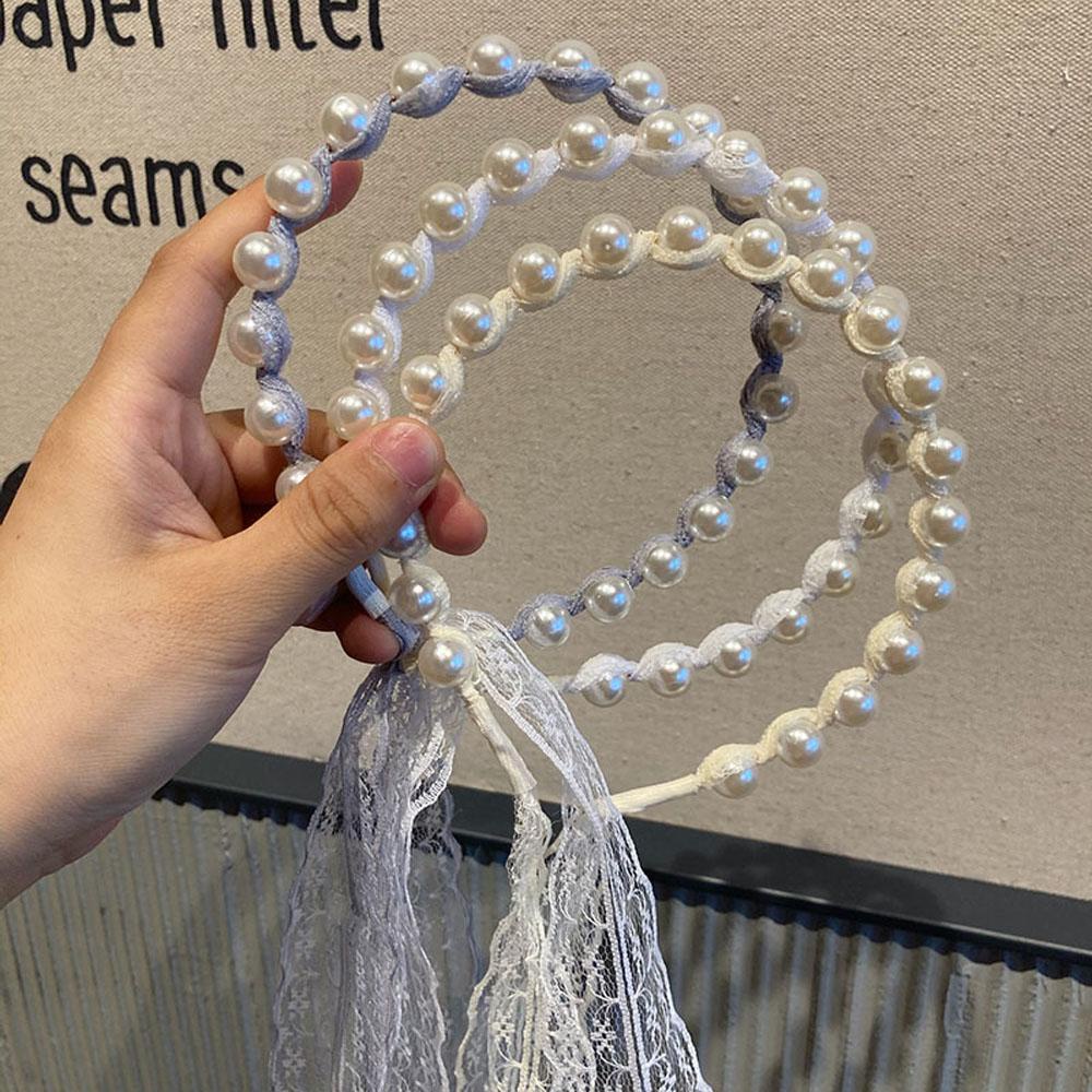 Băng Đô Vải Ren Màu Trắng Đen Xám Kiểu Dáng Ngọt Ngào Cho Nữ