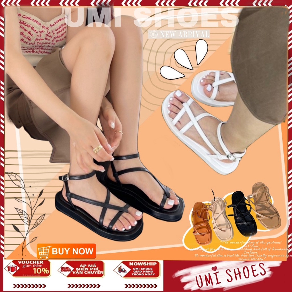 CÓ SẴN GIày Sandal Nữ Xỏ Ngón Kẹp Quai Mảnh Ngang Đế Bằng Dày Cao hot trend mới đơn giản đi chơi đi biển xinh đẹp