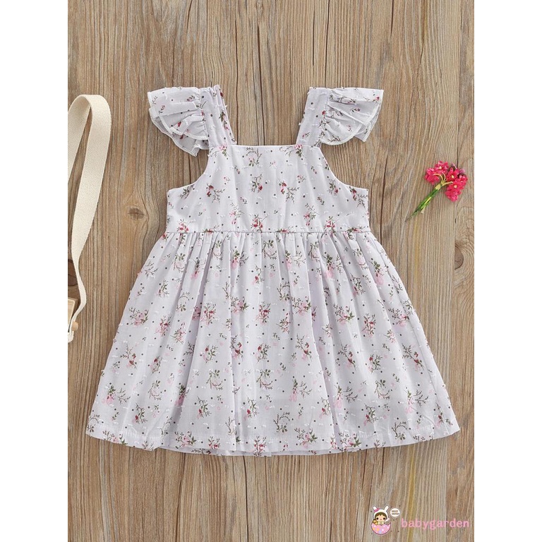 Đầm Chữ A Cổ Vuông Cài Nút Xuống Hình Hoa Thời Trang Cho Bé Gái 6 Tháng - 4 Tuổi