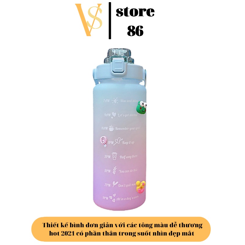 Bình Đựng Nước 2L Dễ Thương Bình nước 2 lít cute chia vạch nhắc nhở Có Vạch Báo Giờ Uống Nước