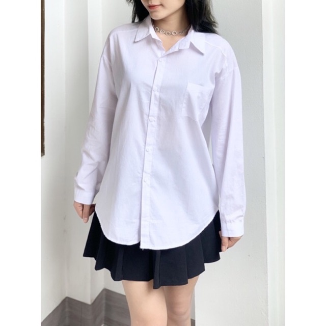 Áo sơ mi nữ form rộng tay dài cổ đức công sở cao cấp kiểu Hàn Quốc trẻ trung phong cách