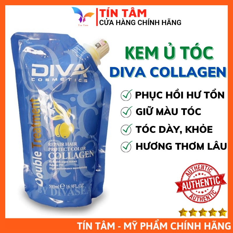 Kem Hấp Ủ Tóc DIVA Collagen Ý 500ml - Phục Hồi tóc, Chống Gãy Rụng, Tóc Nhuộm