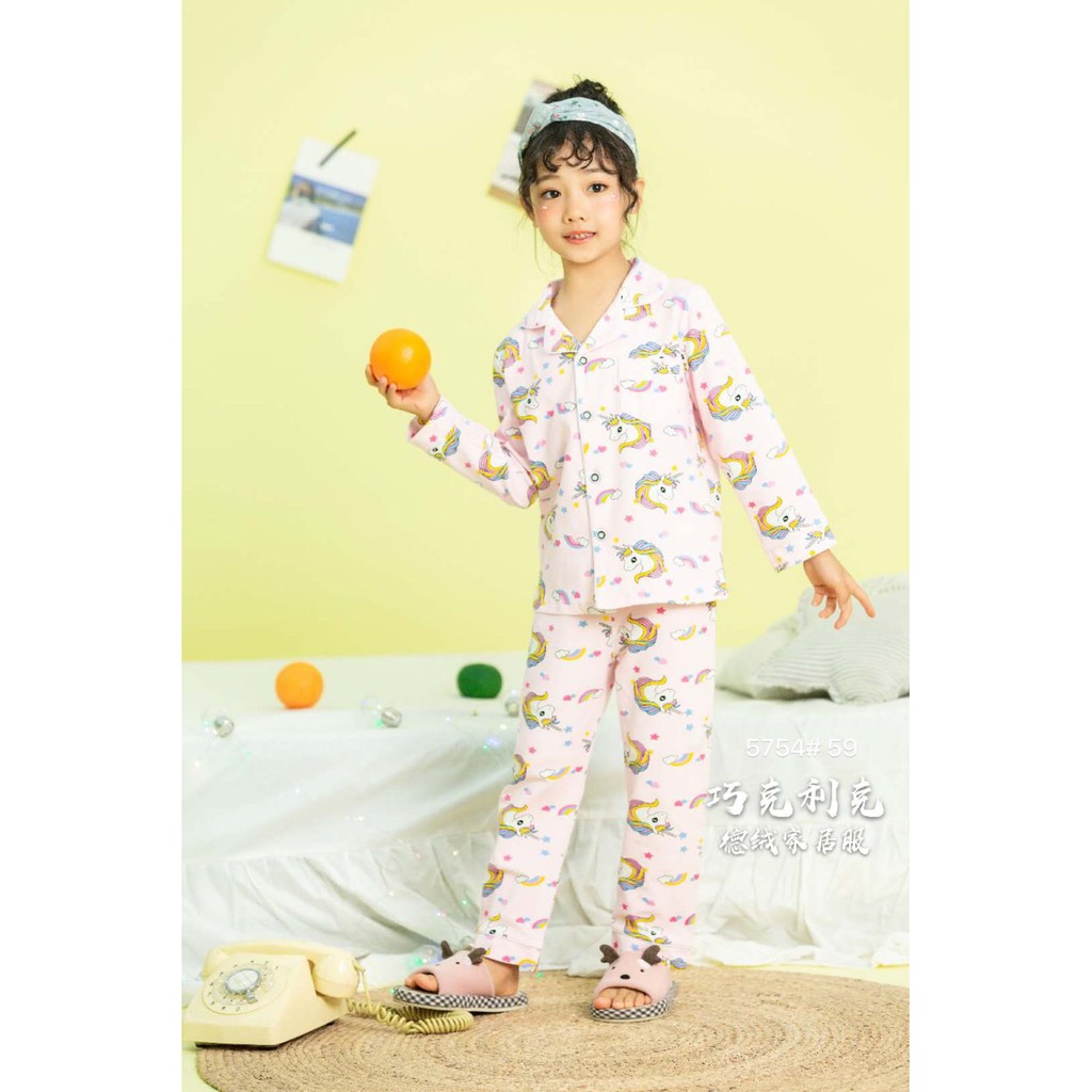 Bộ Pijama dài tay in hình xuất Hàn bé gái 2-7 tuổi