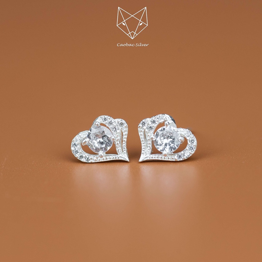 Khuyên Tai Bạc Ta Nữ CaoBac Silver Bông Bạc Đính Đá Sáng Lấp Lánh Thiết Kế Tim Ổ Đá Sang Chảnh Lịch Sự Đẳng Cấp