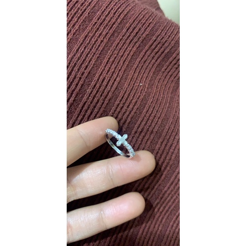 Nhẫn 4 lá nhỏ xinh nạm đá cz bạc thật NGỌC MẬU