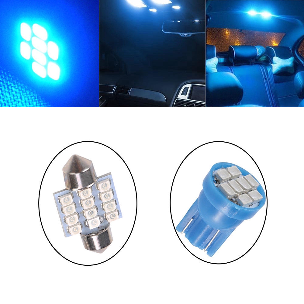 Set 13 đèn led ánh sáng xanh lam trang trí nội thất xe hơi