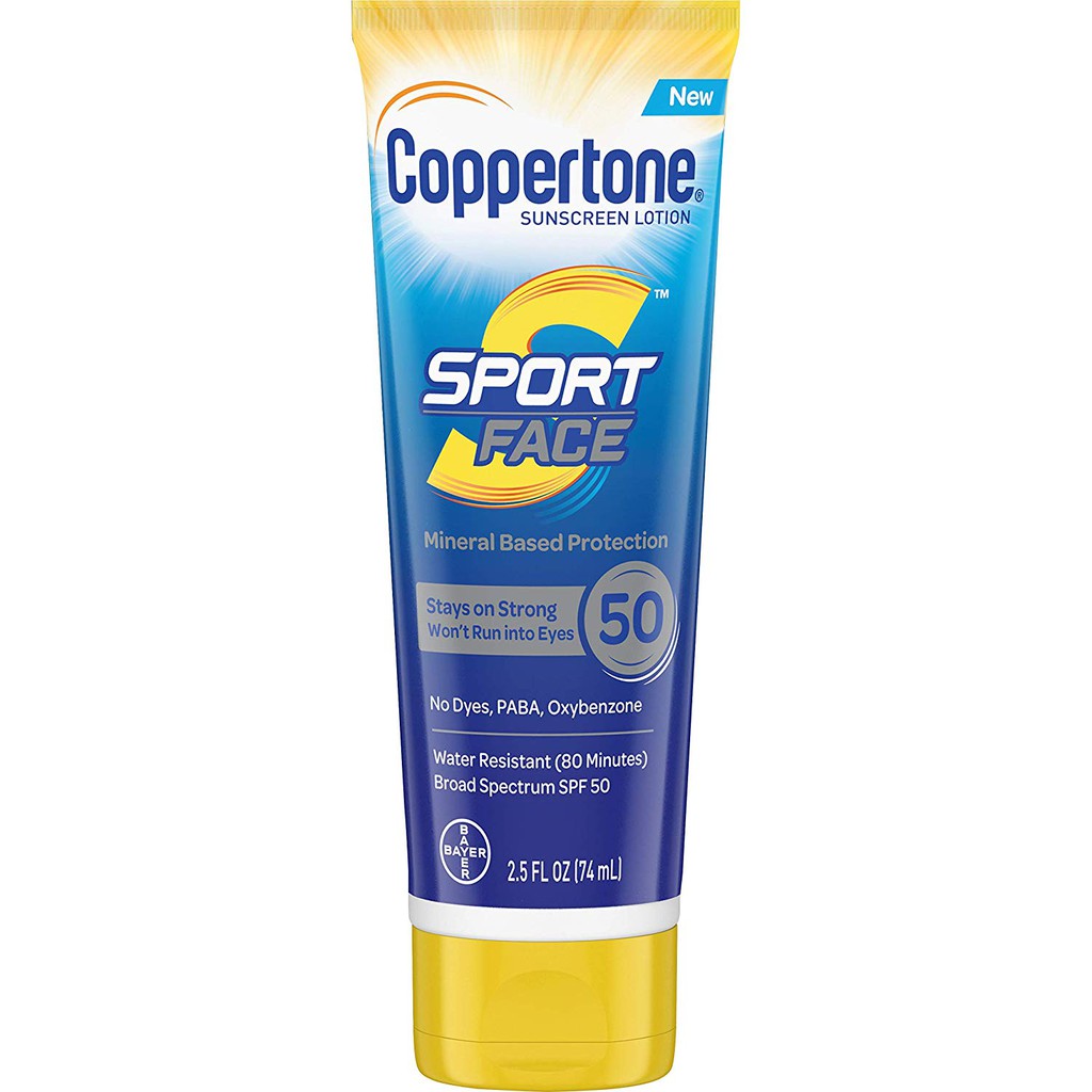 Kem chống nắng thể thao cho mặt Coppertone Sport Face SPF 50 Sunscreen Mineral Based Lotion 74ml (Mỹ)