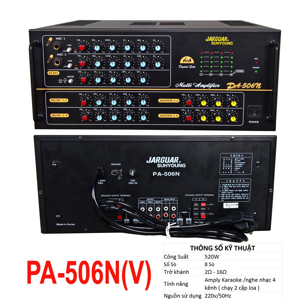 Amply Jarguar PA-506N(V) 8 sò, 4 hàng micro, chạy 4 loa