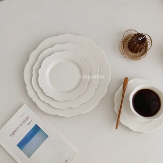 Tanins Hàn Quốc Va Chạm Ren Mỏng Xương Trắng Nguyên Chất Trung Quốc Đĩa Thực Phẩm Phương Tây Món Tráng Miệng Đĩa Ăn Sáng Đạo Cụ Chụp Ảnh