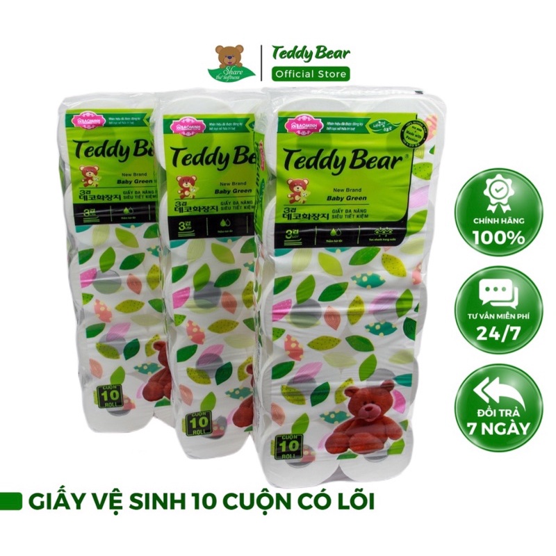 Combo 20 cuộn Giấy vệ sinh không lõi TEDDY BEAR cuộn to Trắng, Dai, Mịn
