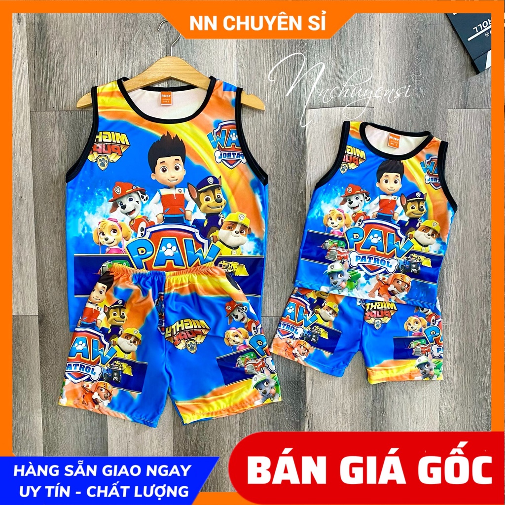 Đồ bộ SÁT NÁCH - 3 LỖ cho bé mặc nhà size đến 47kg chất thun mềm mát in hình siêu nhân kitty dễ thương DBRBSN FULL SIZE