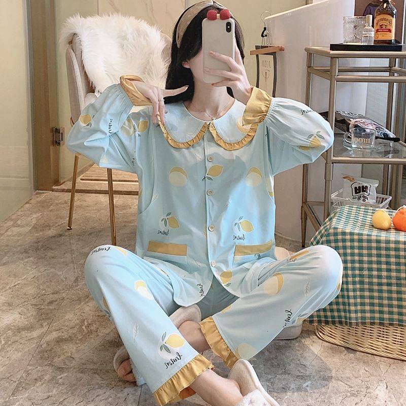 Bộ Đồ Ngủ Mỏng Thấm Hút Mồ Hôi Thời Trang Xuân Thu Cho Mẹ Bầu