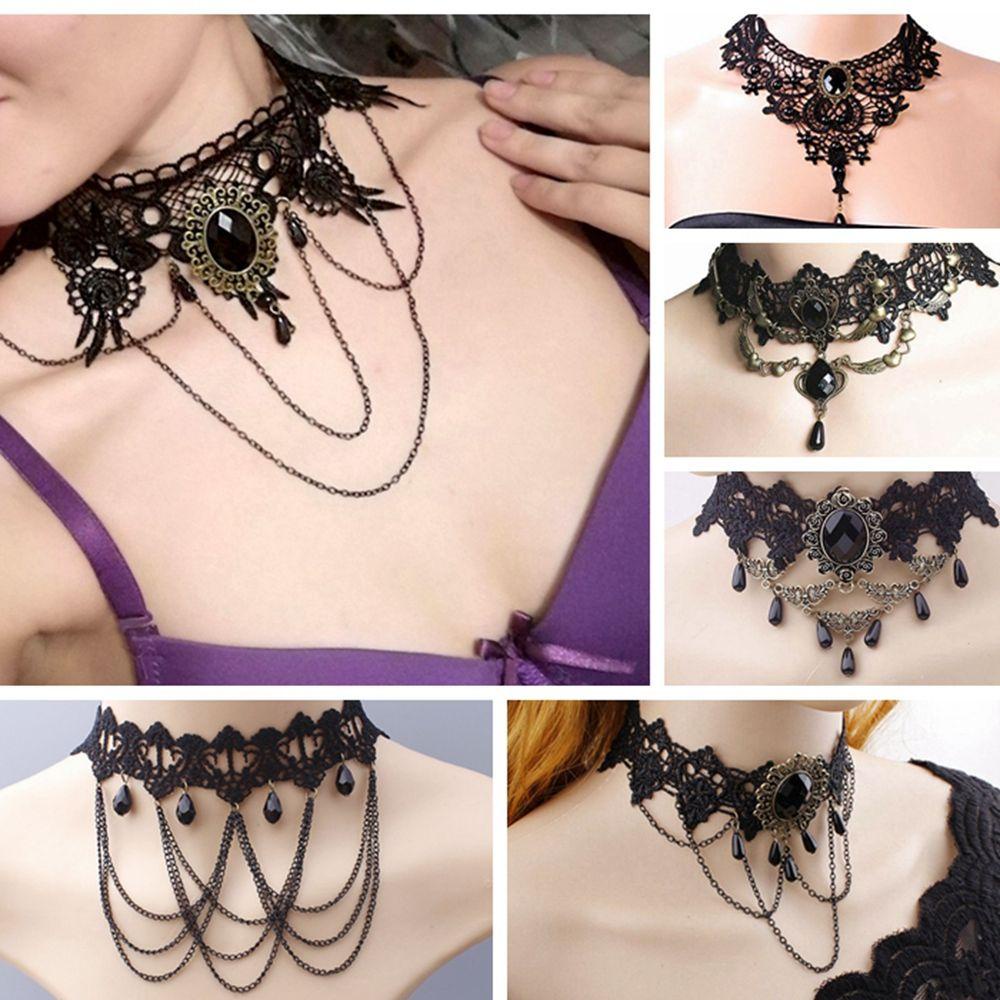 EUCA Vòng Cổ Choker Ren Màu Đen Phong Cách Steampunk Thời Trang Cho Nữ