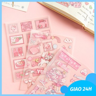 Sticker Dễ Thương Hình Hoạt Hình Màu Hồng Trang Trí Nhật Ký Sổ Tay 4 miếng/túi