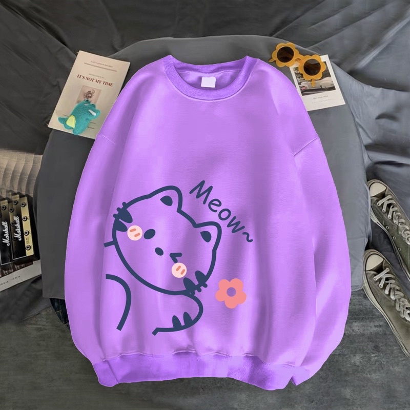 ÁO SWEATER NAM NỮ IN MÈO MEOW VẢI NỈ BÔNG