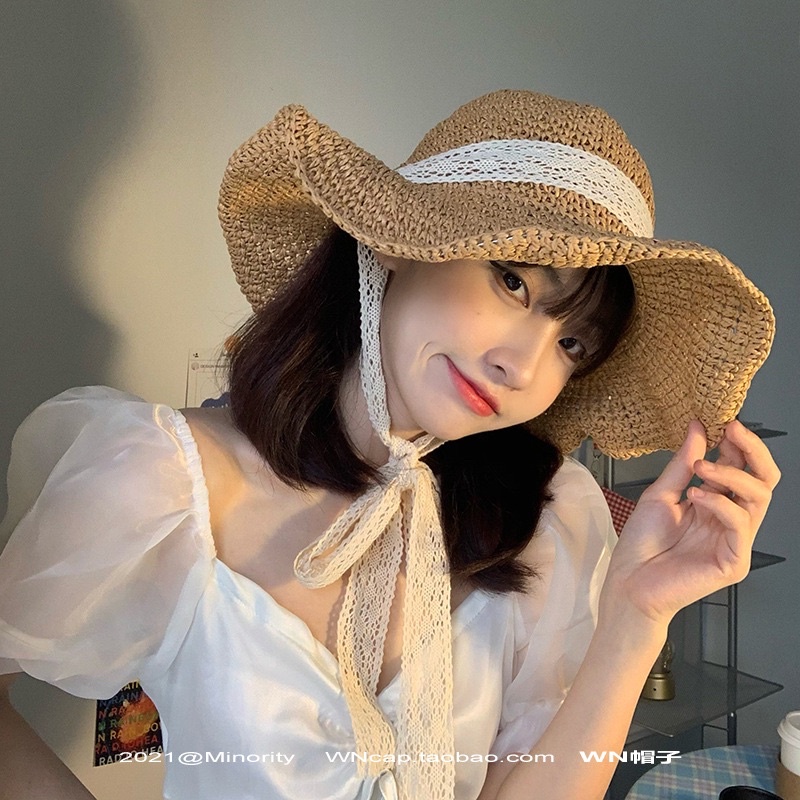 Mũ Nón Cói Đi Biển vành rộng chống nắng vintage Tiểu Thư Mẫu Mới thắt nơ Quảng Châu K3t5