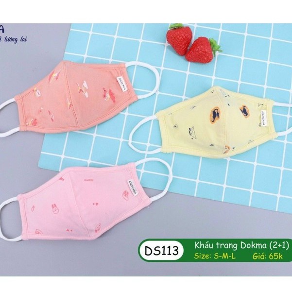 Khẩu Trang Vải Sợi Tre DOKMA Siêu Mềm Kháng Khuẩn,Chống Bụi,Tia UV Cho Bé Sơ Sinh Tới 4 Tuổi Set 3 Cái