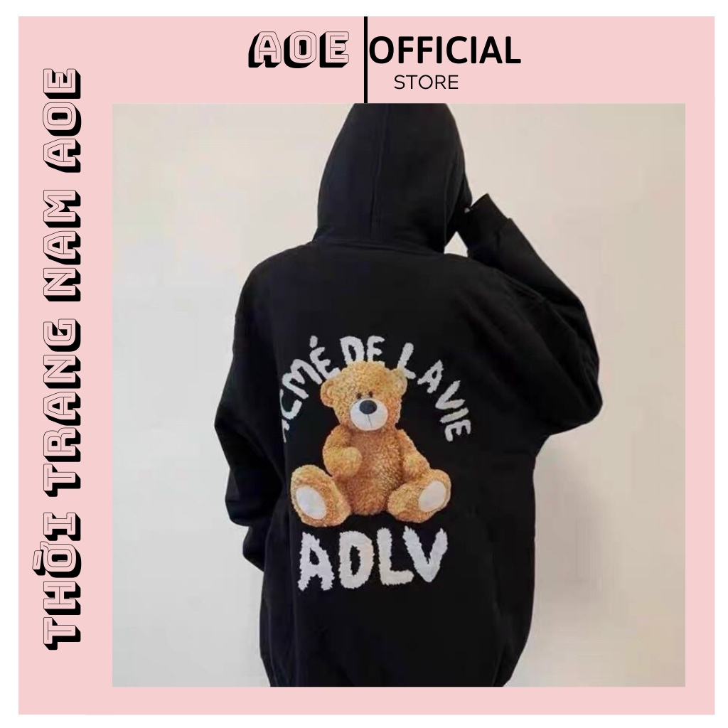 Áo Hoodie Unisex Áo Nỉ Gấu ADLV form rộng mũ 2 lớp