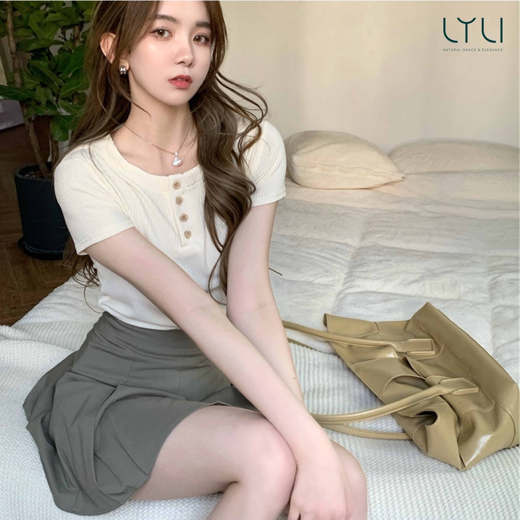 Set đồ 2 món Áo thun croptop ngắn tay ôm sát - Chân Váy tennis chất Kaki xếp ly Lylibeauty chất áo cotton co giãn TL30