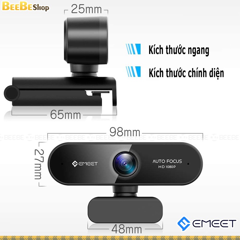 EMEET Nova - Webcam Họp Trực Tuyến Góc Rộng 96 độ, Full HD 1080p, 30fps, Trang Bị 2 Micro đàm thoại