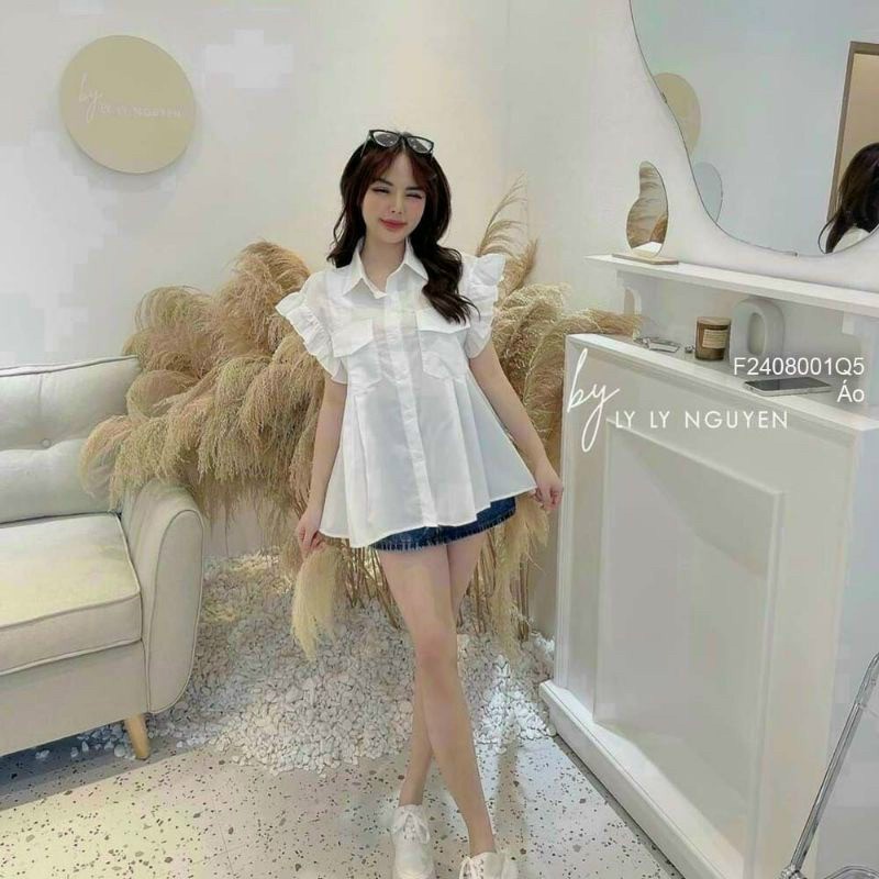 Áo Sơ Mi Phối Tay bèo Siêu Cute