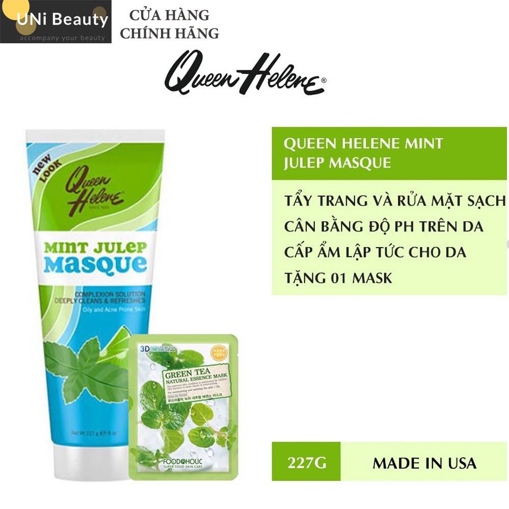 Mặt Nạ Đất Sét Queen Helene Mint Julep Masque 227g Mỹ + Tặng 01 Mặt Nạ Dưỡng Da