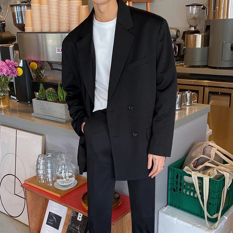 Áo Khoác Blazer Nam Nữ From Rộng, Dài Tay Thời Trang Unisex Basic Cổ Vest, Phong Cách Hàn Quốc V4 Cút