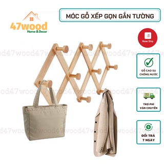 Móc xếp gắn tường bằng gỗ - Móc gắn tường xếp gọn treo đồ đa năng