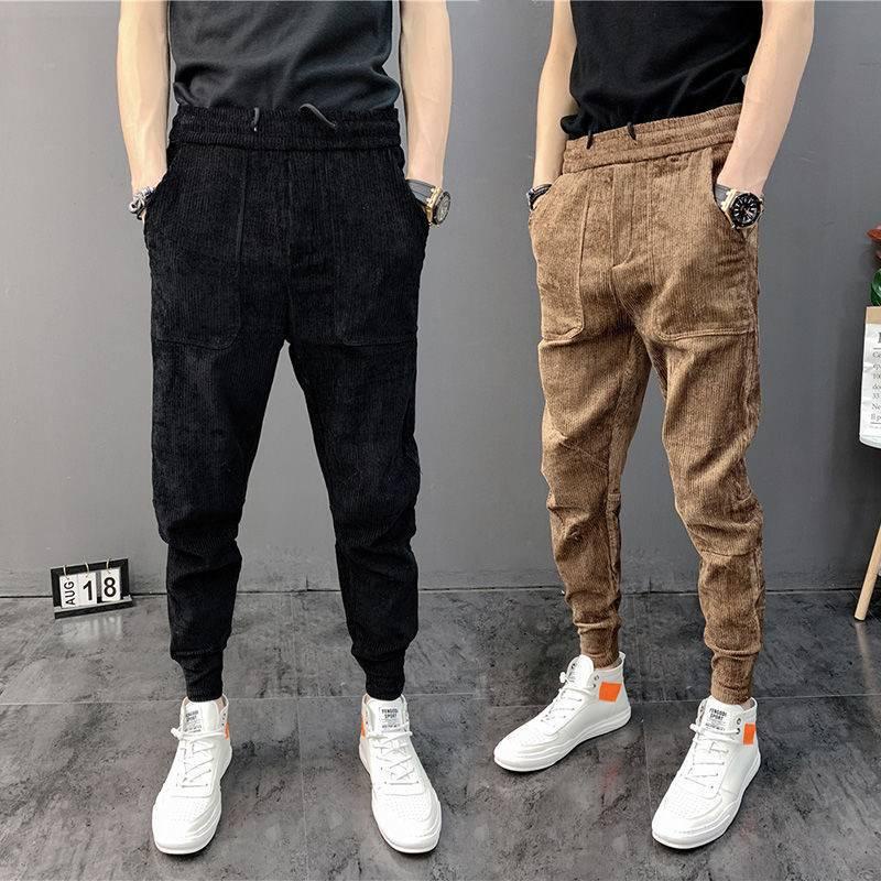 Quần jogger Vải nhung tăm nhập khẩu Mùa Thu, Kết cấu mềm mại và thoải mái, chống nhăn, giữ ấm tốt， S-3XL