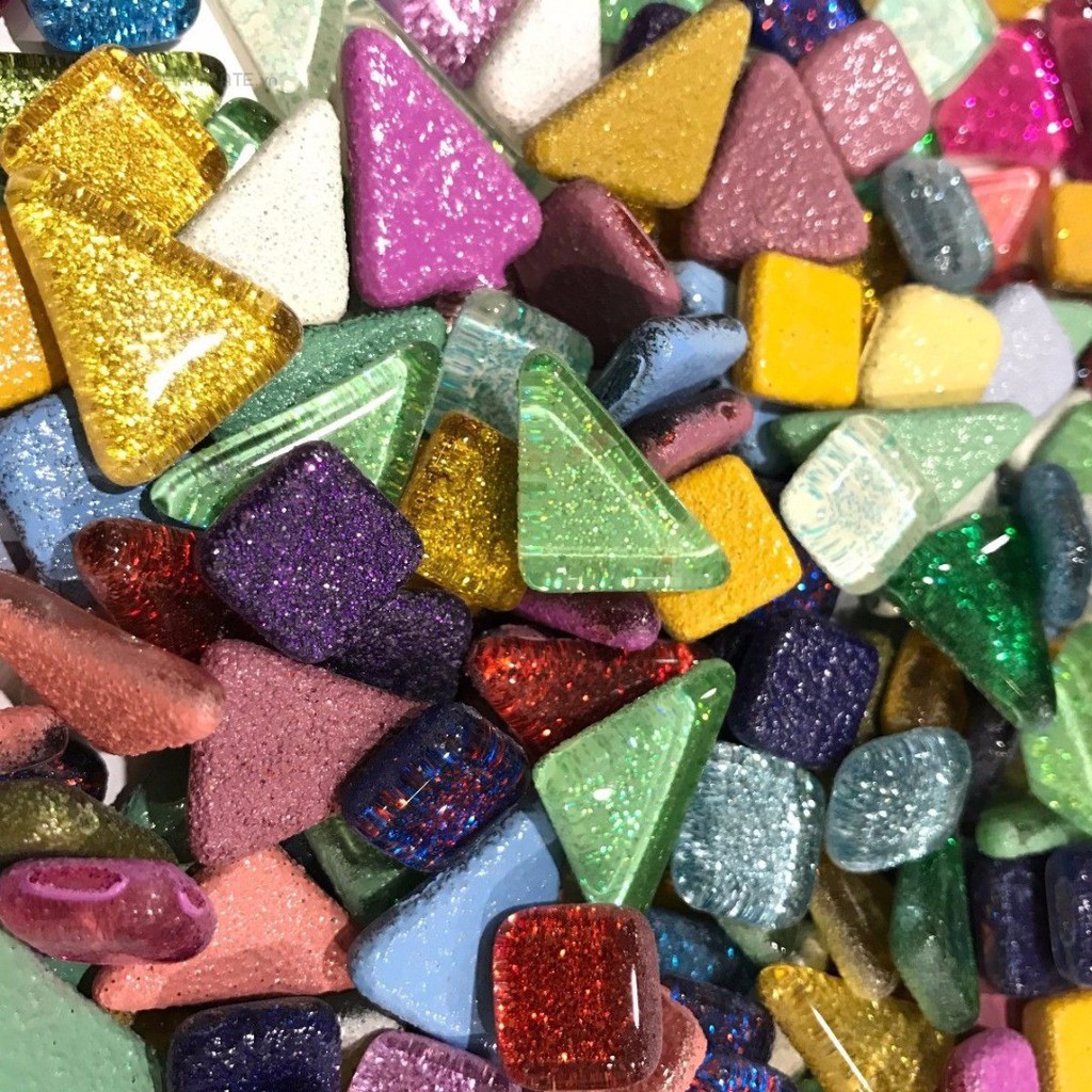 PTPTRATE ★120g 70pcs Colorful Glitter Shiny Glass Mosaic Tiles Bulk For Art DIY Hand Craft