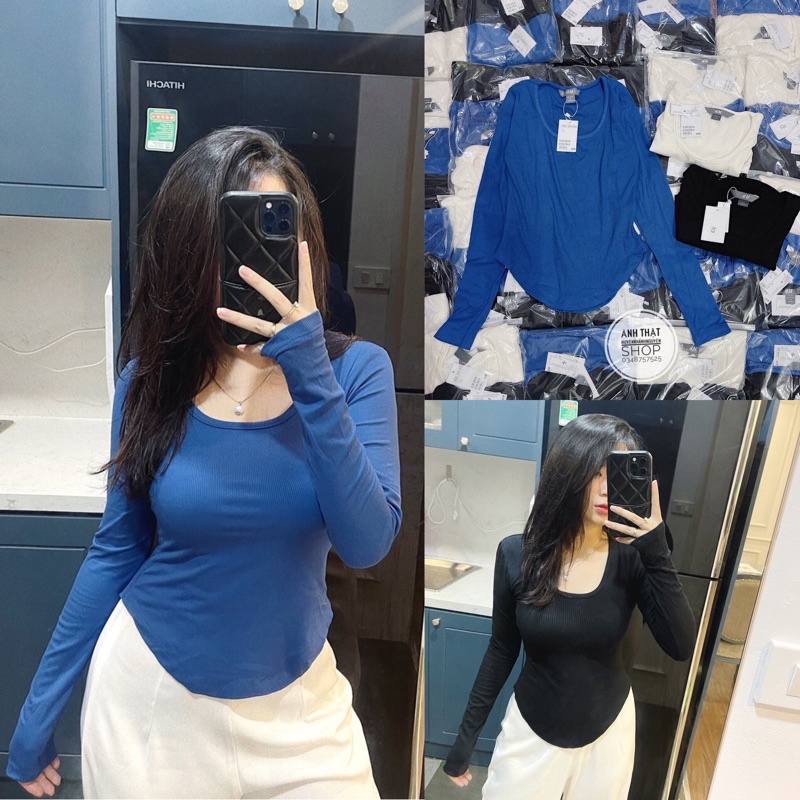 Áo len basic cổ U vạt tôm H.M