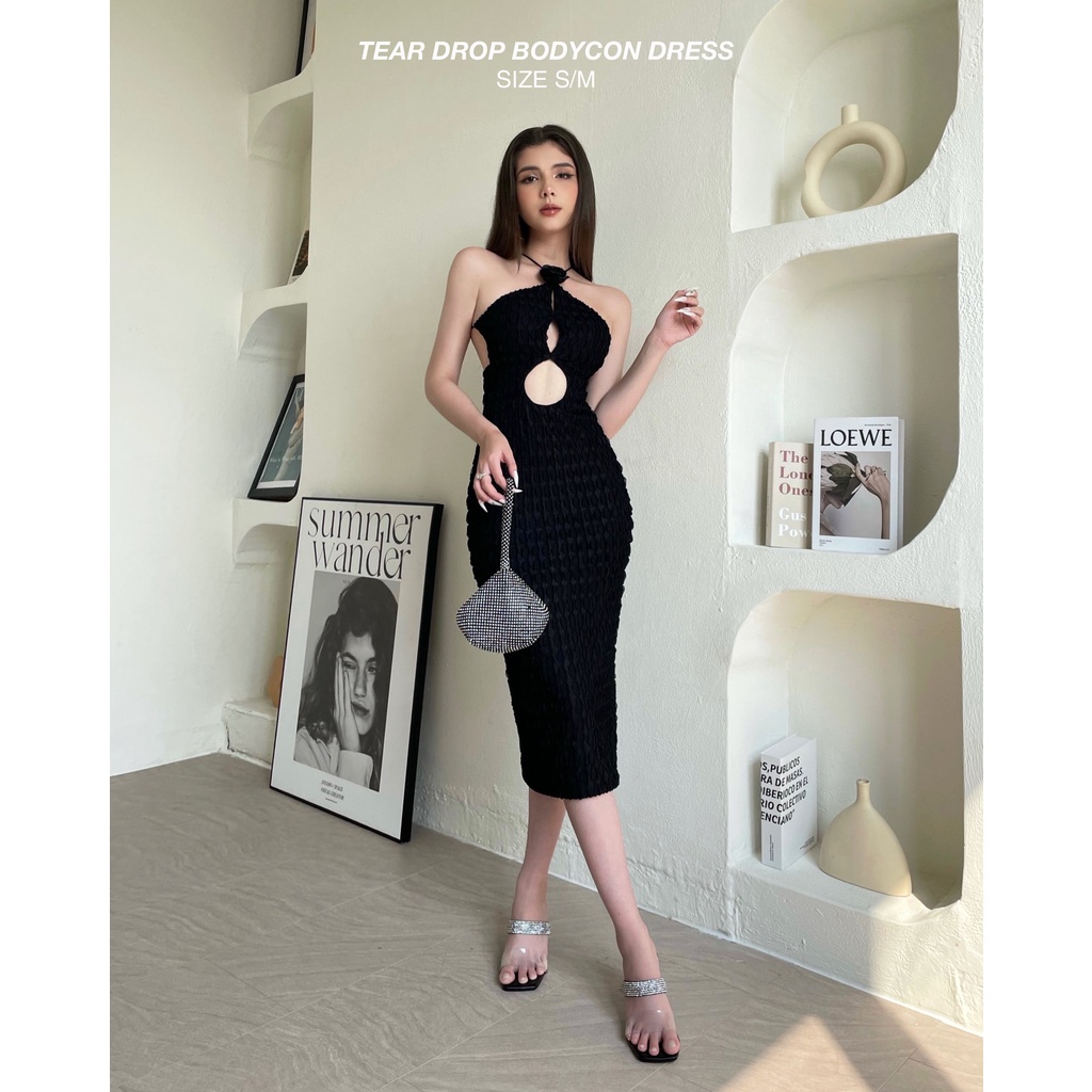 Đầm body đính hoa hồng cutout giọt lệ Teardrop - Tipblu