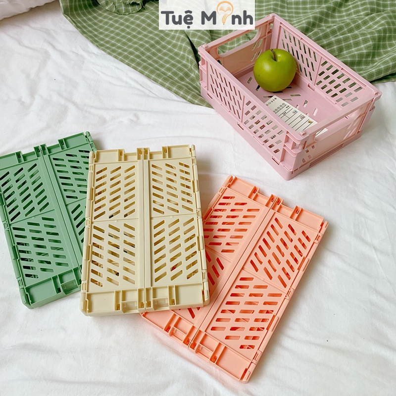 Kệ giỏ nhựa mini đựng đồ dùng lắp ráp K37 VPP Tuệ Minh, rổ nhựa chưa đồ màu Pastel
