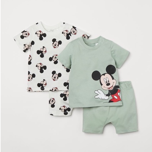 Đồ bộ bé trai - Set 2 bộ Mickey Hm xanh chất cotton cho bé trai size 1-6 tuổi
