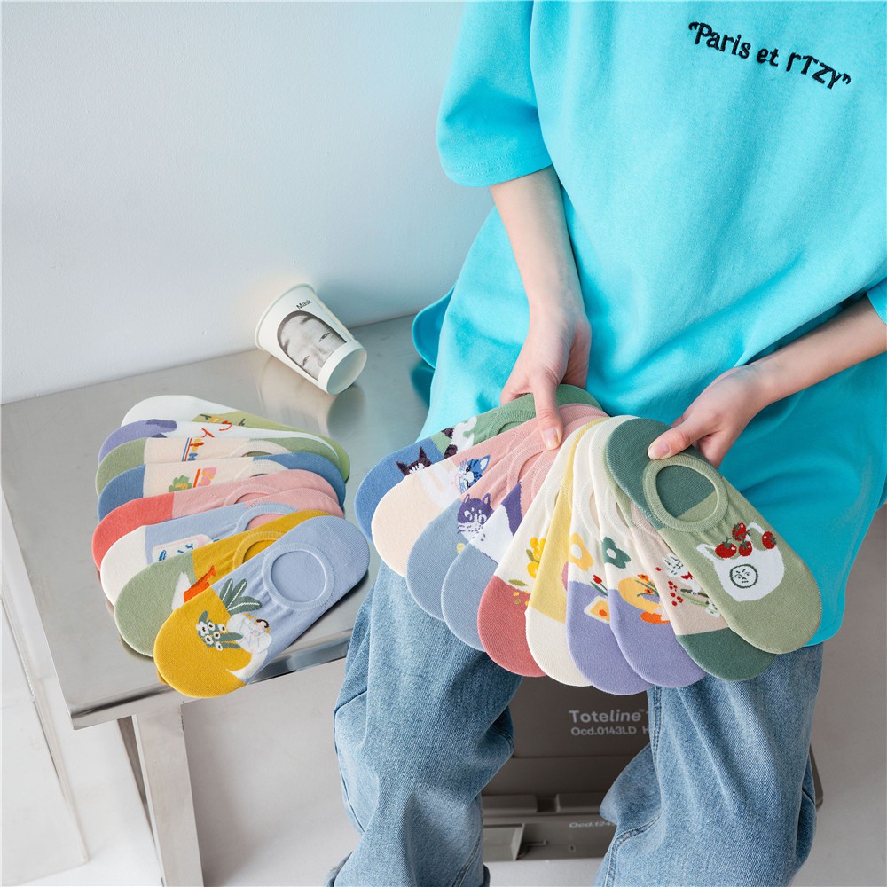 Tất Cotton Hoạ Tiết Mèo Đáng Yêu Cho Nữ