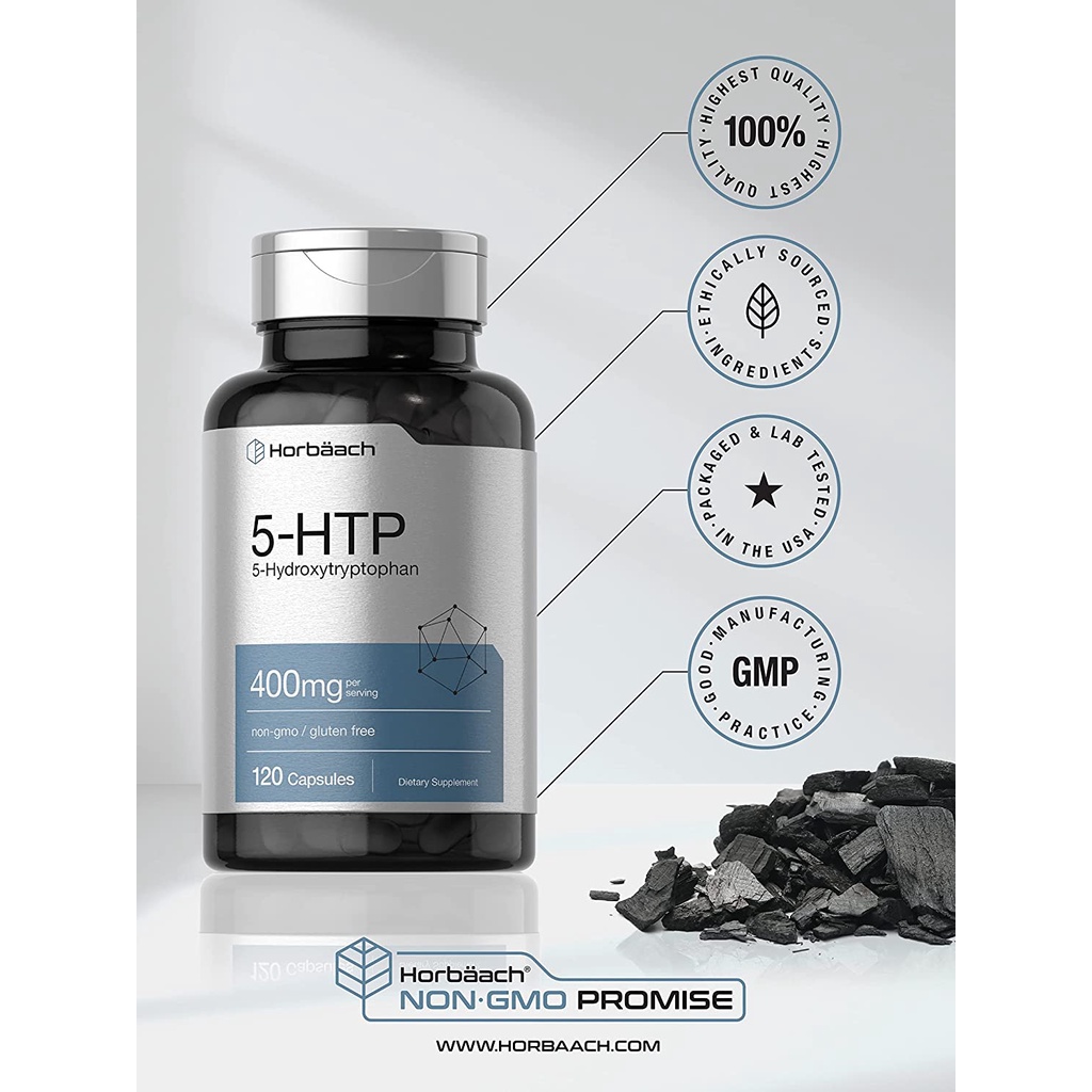 Horbaach 5-HTP 400mg - Viên uống giảm căng thẳng, giảm stress, cân bằng tâm trạng và giúp ngủ ngon 120 viên