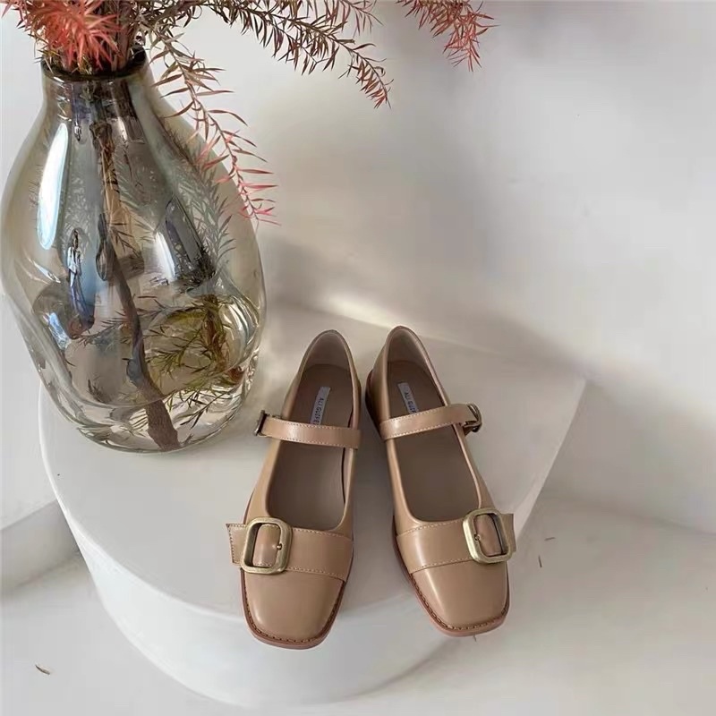 Giày búp bê Marry Jane nữ da mềm khoá bên giày đế bằng