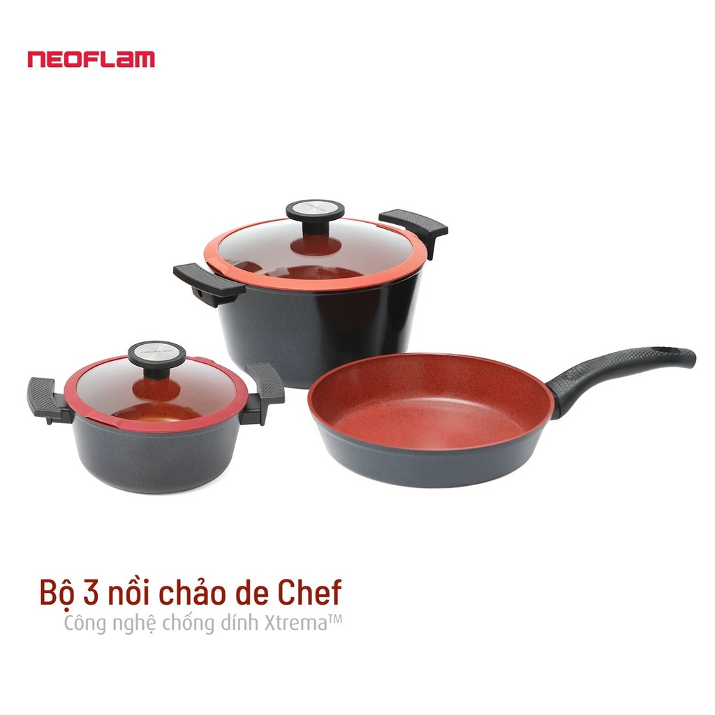 [Hàng chính hãng] Bộ 3 nồi chảo Neoflam-deChef (2 phương án lựa chọn)