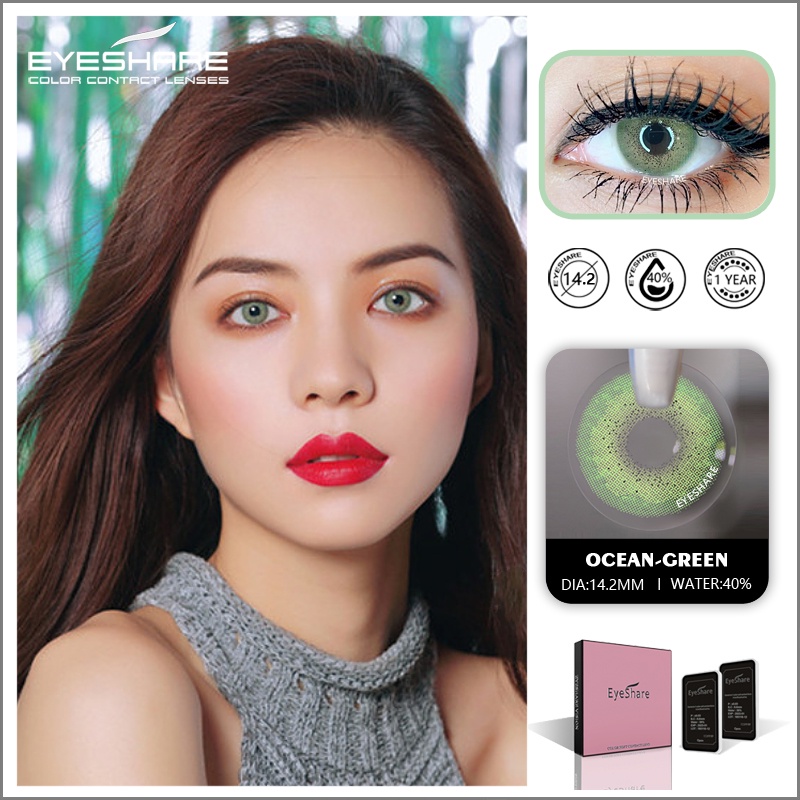 EYESHARE Set 2 kính áp tròng mềm màu xanh lá thời trang chất lượng cao
