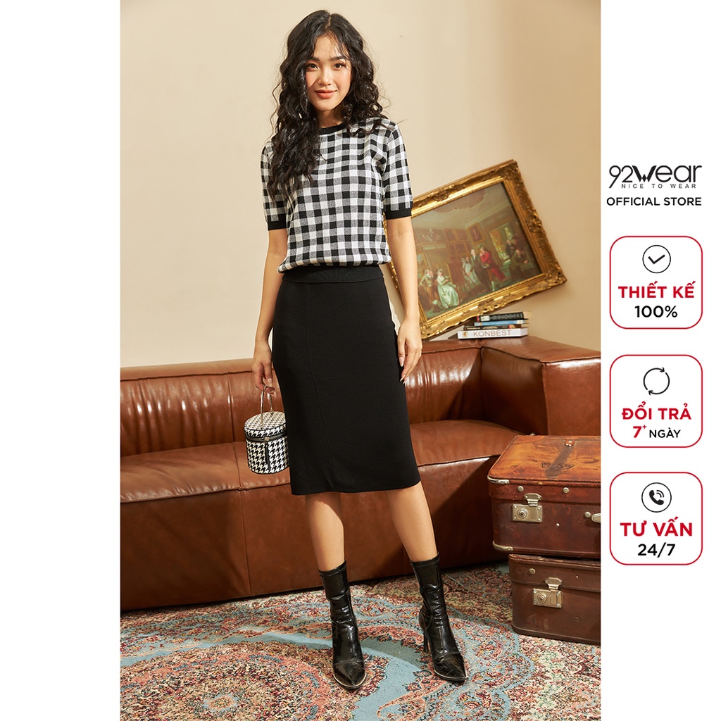 Áo len nữ ngắn tay cổ tròn 92WEAR, phong cách Hàn Quốc trẻ trung, họa tiết caro cá tính  ALA0056 | BigBuy360 - bigbuy360.vn