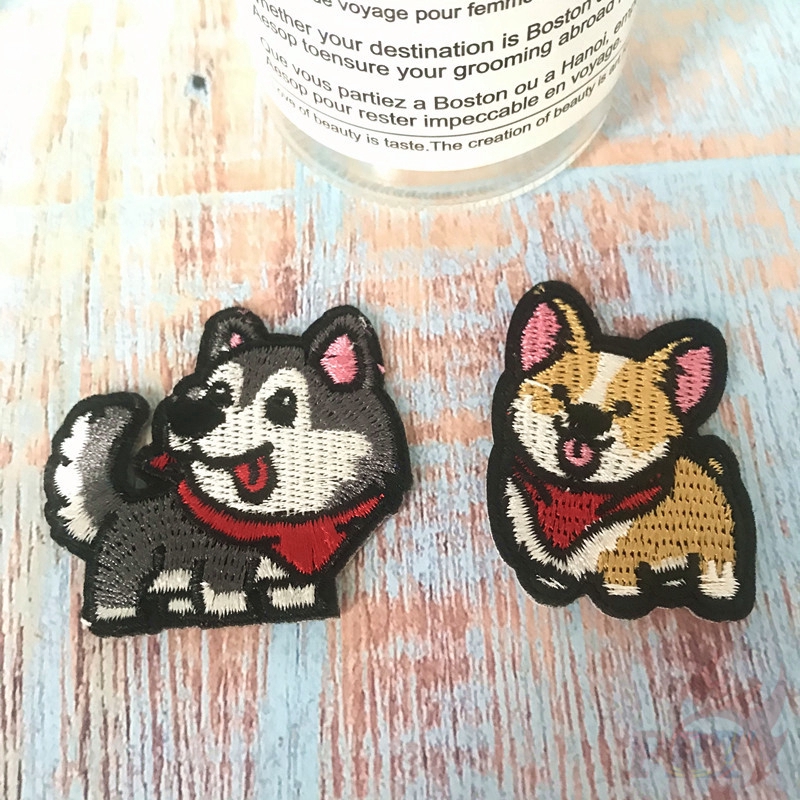 Set 1 / 2 Miếng Vá Quần Áo Hình Chó Husky &amp; Corgi Dễ Thương