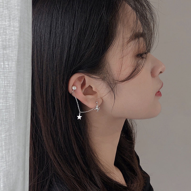 Exquisite earrings Khuyên tai mạ bạc đính ngọc trai hình kỳ lân ngôi sao thời trang cho nữ