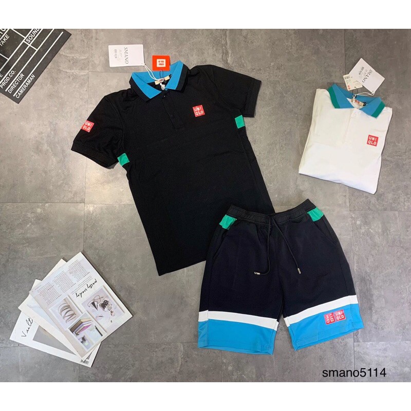 Bộ hè nam UNI phối màu, áo cổ bẻ logo trước ngực, bộ đồ nam - bearshop | BigBuy360 - bigbuy360.vn