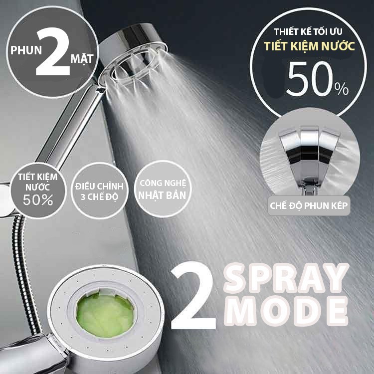 Bát sen tắm 2 mặt, vòi hoa sen tắm tăng áp, tạo bọt mát sa 2 chế độ
