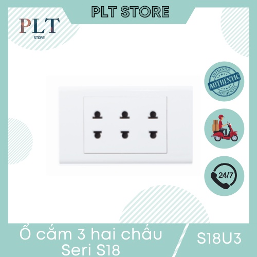 Ổ cắm ba , 3 ổ cắm 2 chấu 16A SINO S18U3 dòng S18